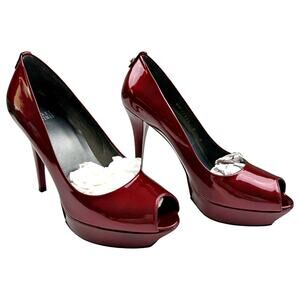 Stuart Weitzman Stage Fire Quasar Red Stiletto High Heel Peep Toe Pump Shoe